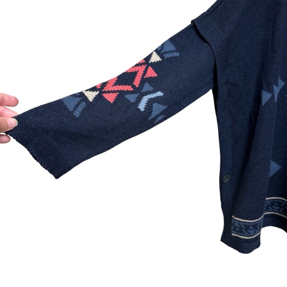 J Jill Women Size M Blue Aztec Knit Funnel Neck Sweater Poncho Boho Southwestern - Picture 5 of 10